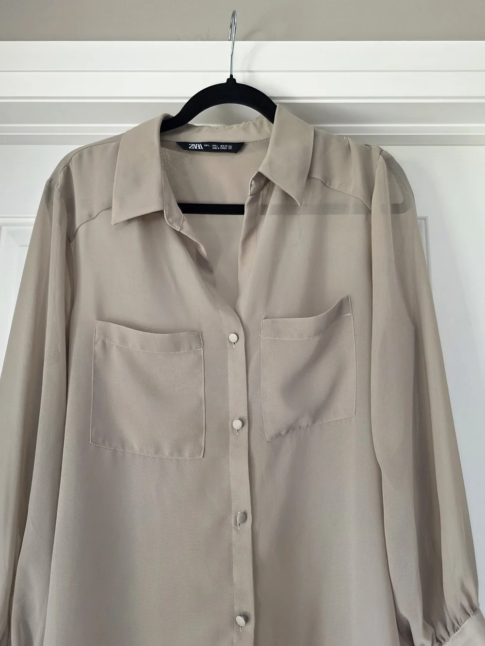 Zara Beige Semi-Sheer Button Front Blouse - Picture 3 of 3